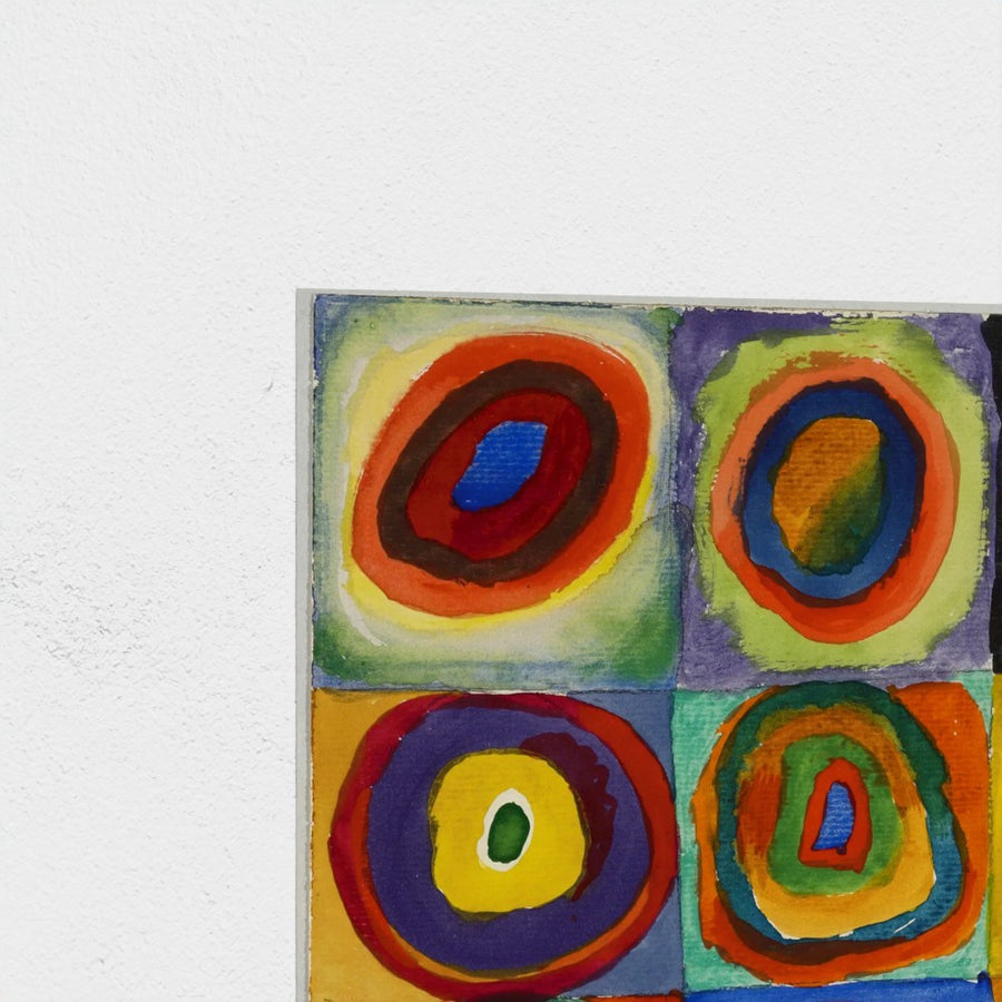 Farbstudie – Quadrate mit konzentrischen Ringen — unframed, corner detail