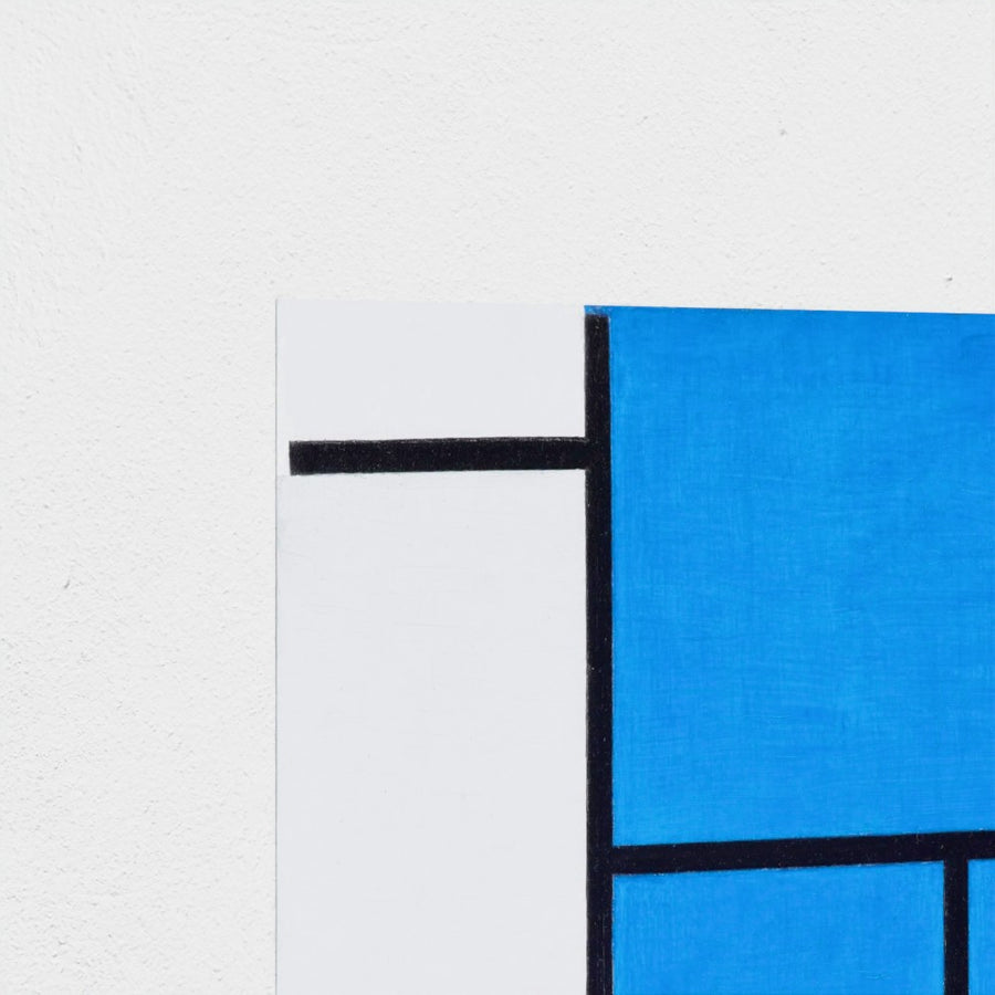 Composition with Large Blue Plane, Red, Black, Yellow, and Gray — unframed, corner detail