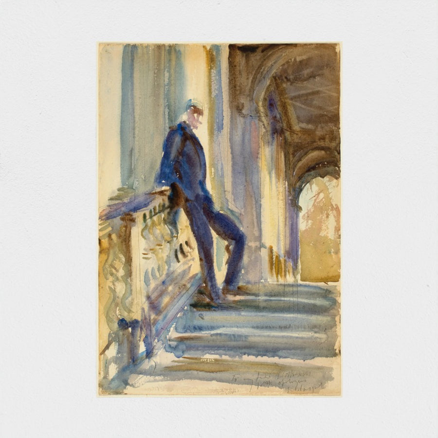 Sir Neville Wilkinson on the Steps of the Palladian Bridge at Wilton House — unframed, front