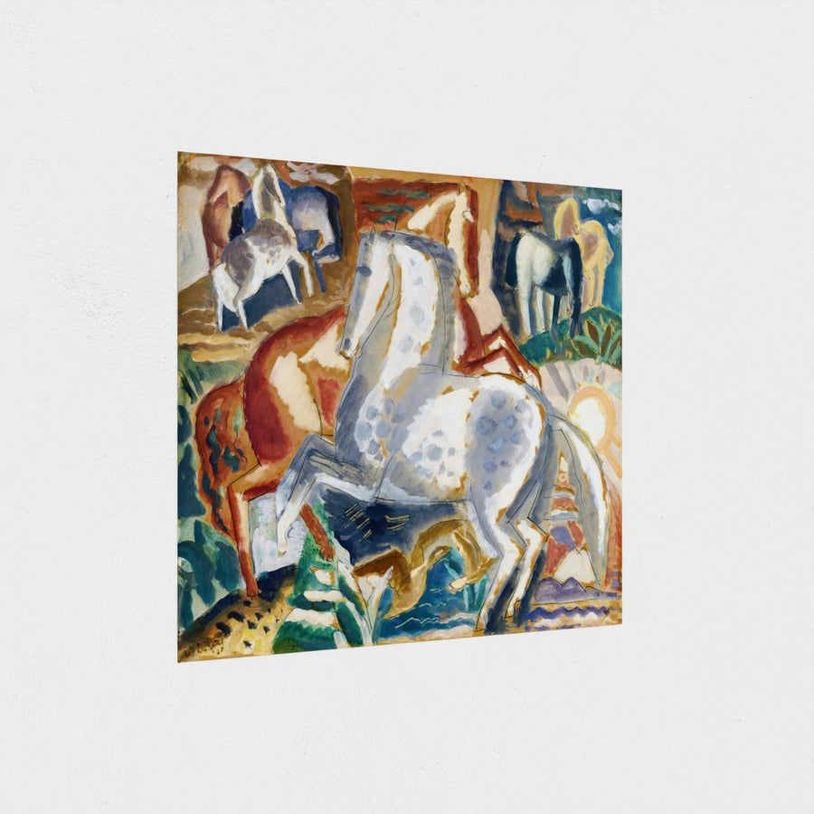 Horses in landscape — unframed, at an angle