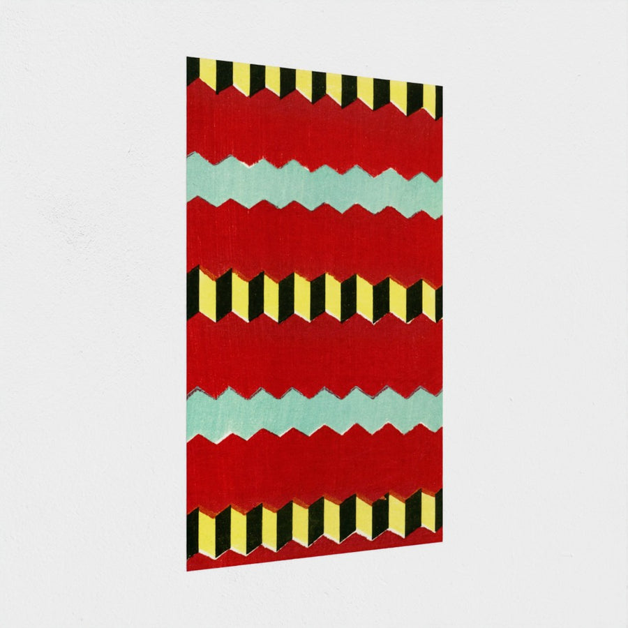 Japanese textile design, red zigzag — unframed, at an angle