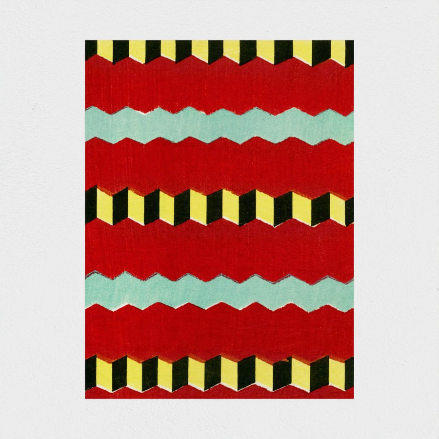 Japanese textile design, red zigzag — unframed, front