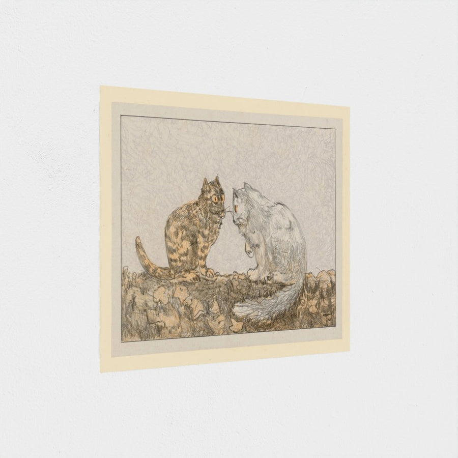 Twee katten op een muur — unframed, at an angle