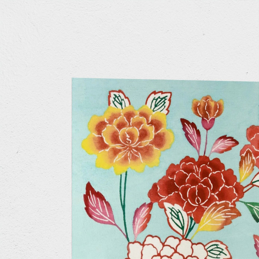 Bingata Panel with Tree Peonies — unframed, corner detail