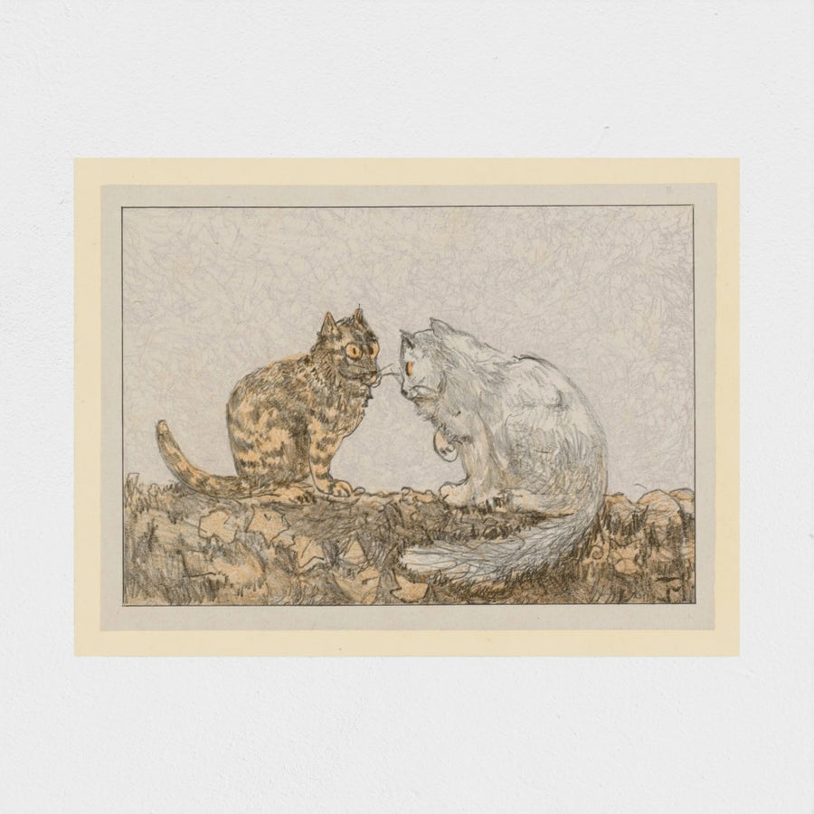 Twee katten op een muur — unframed, front