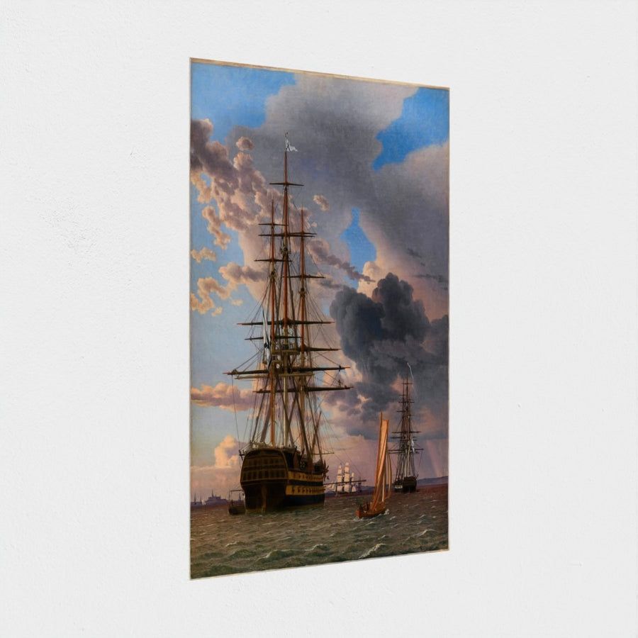 The Russian Ship of the Line "Asow" and a Frigate at Anchor near Elsinore — unframed, at an angle