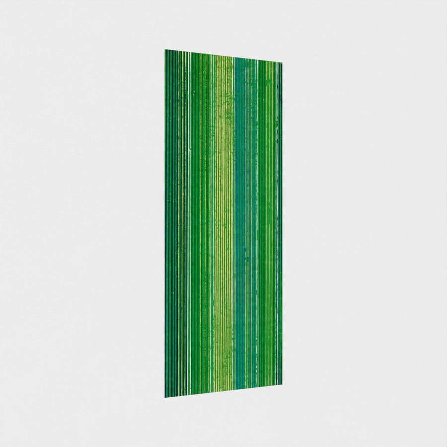 Japanese textile design, green stripes — unframed, at an angle