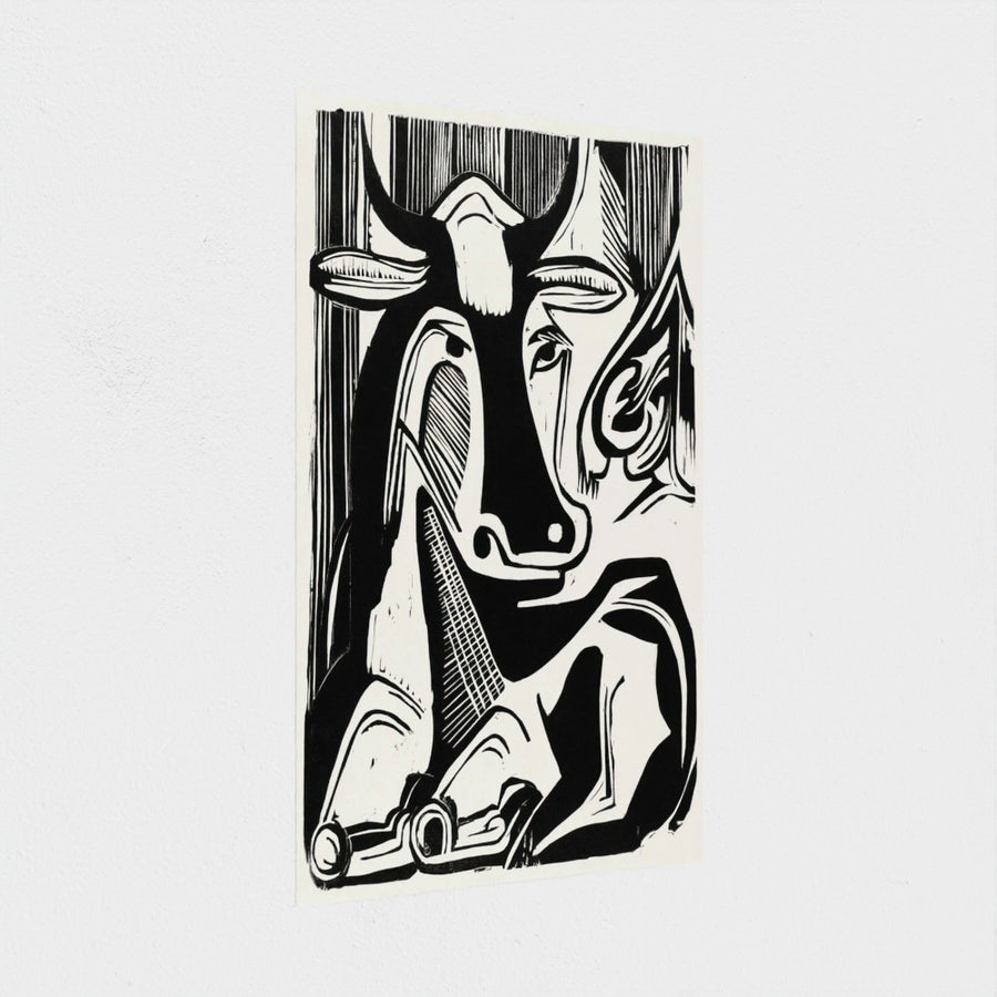 The Large Cow Lying Down — unframed, at an angle