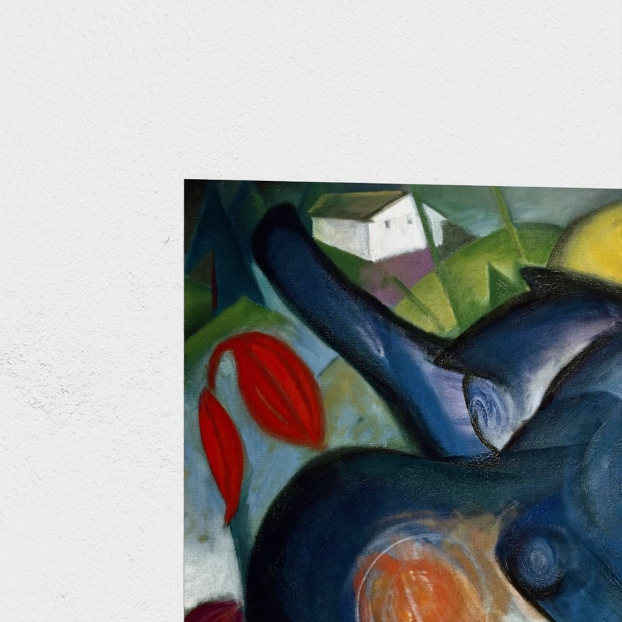 Two Cats, Blue and Yellow — unframed, corner detail