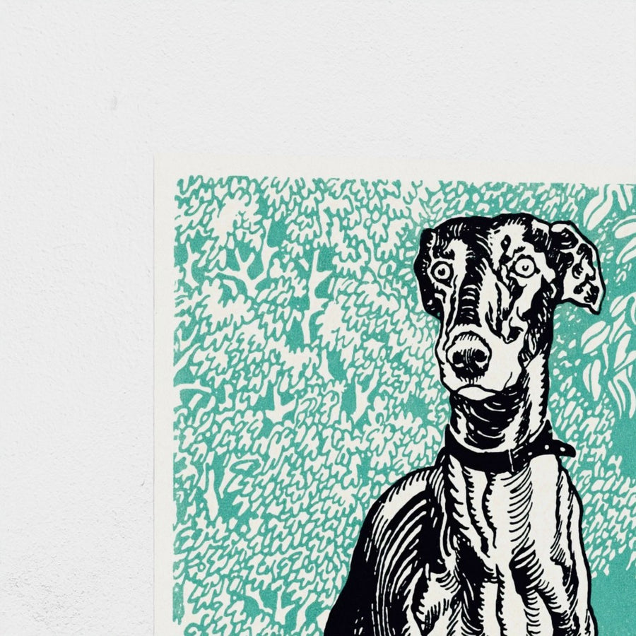 Greyhound — unframed, corner detail