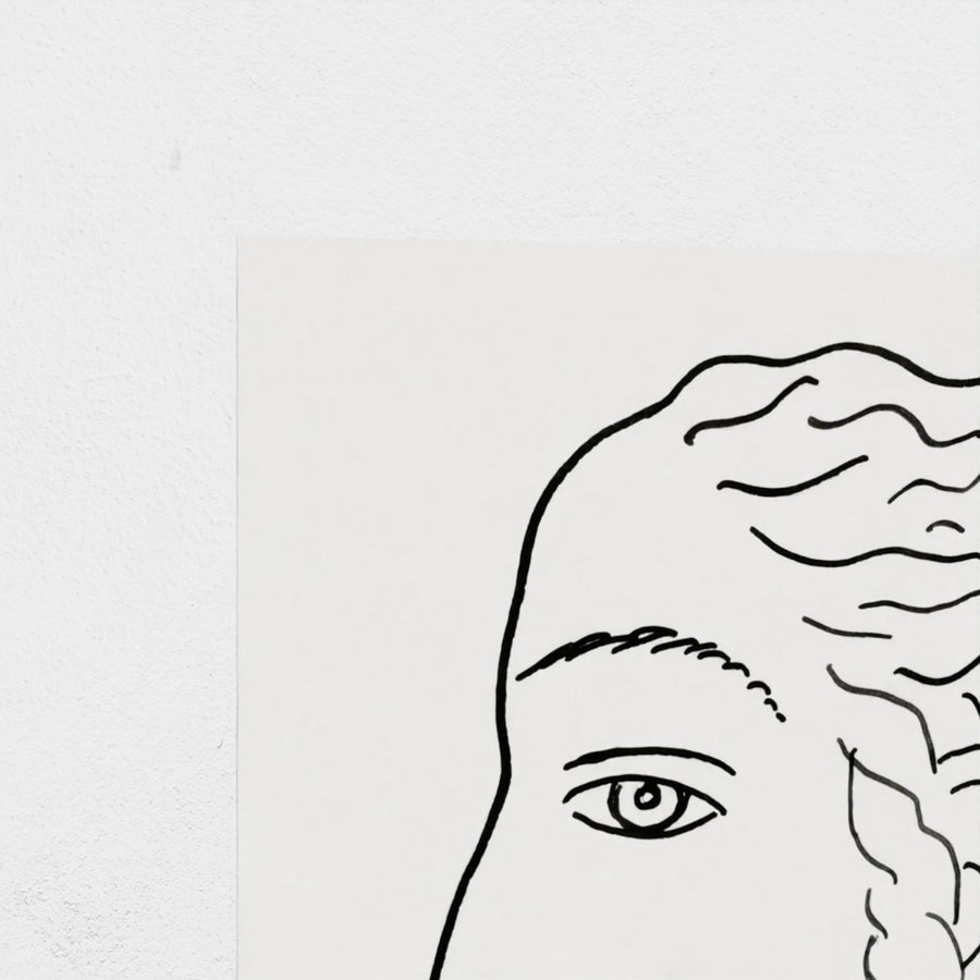 Woman head — unframed, corner detail