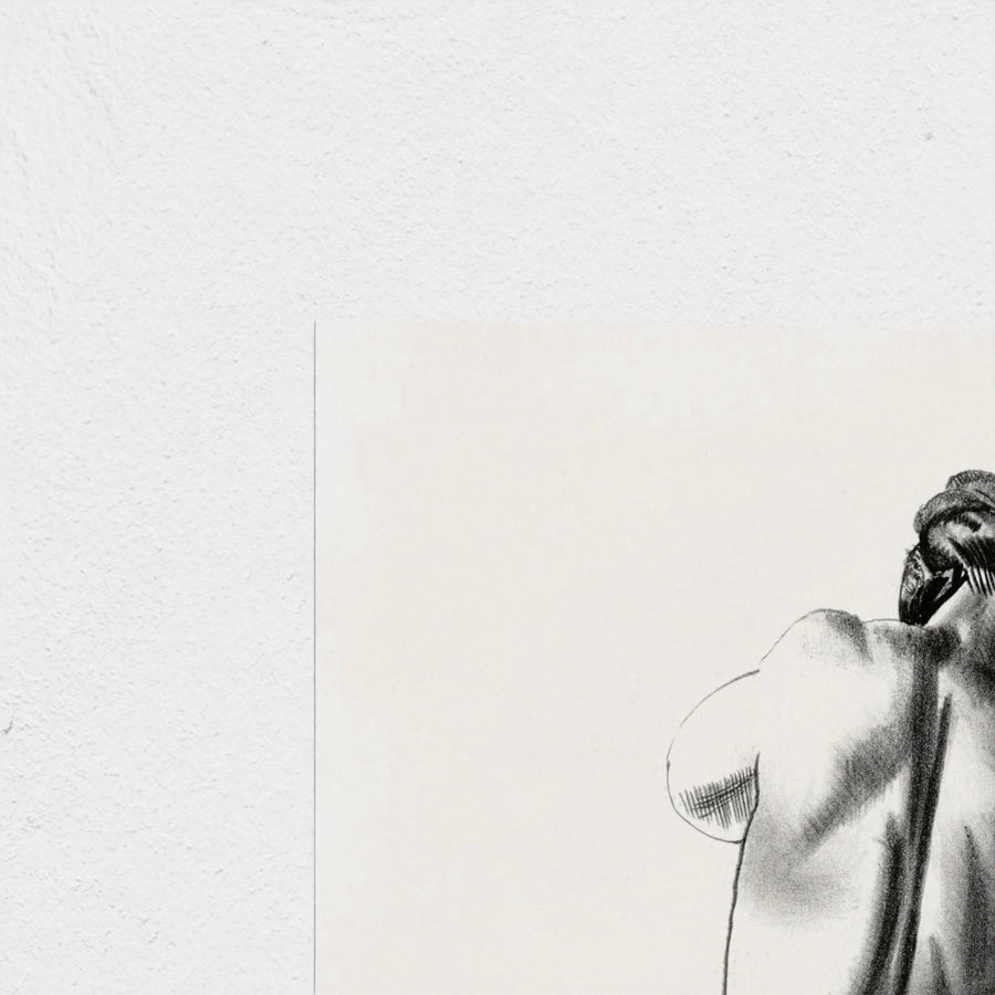 Nude Study, Woman Kneeling on a Pillow — unframed, corner detail