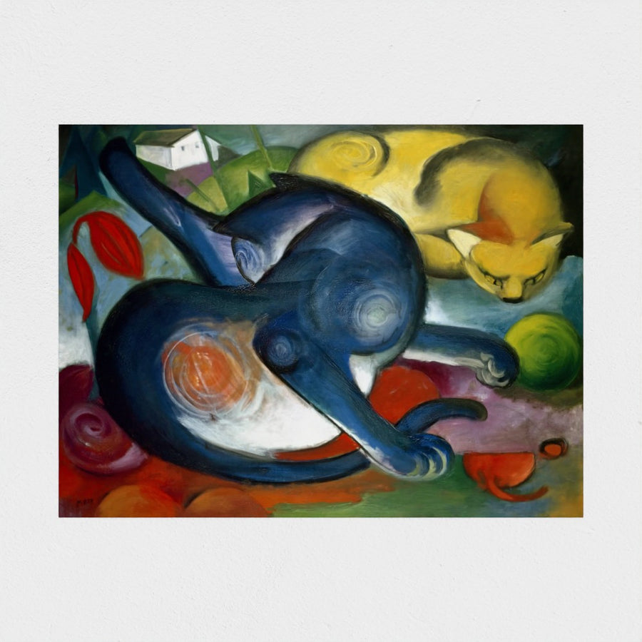 Two Cats, Blue and Yellow — unframed, front