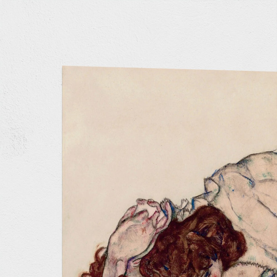 Kneeling Girl, Resting on Both Elbows — unframed, corner detail