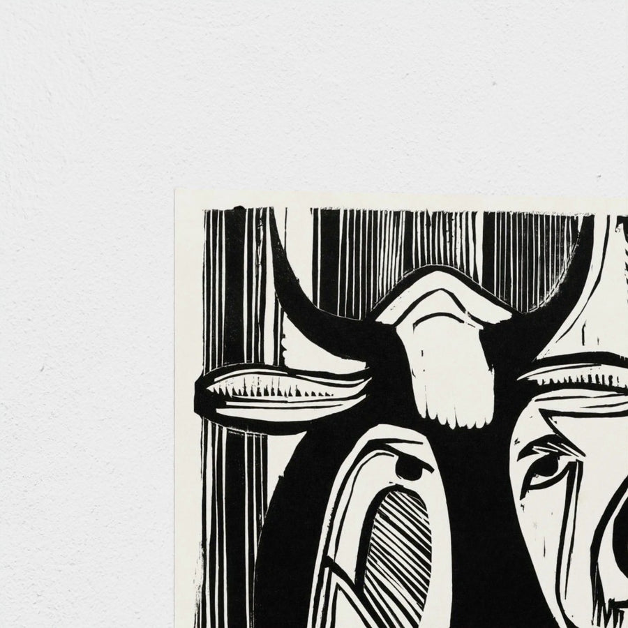The Large Cow Lying Down — unframed, corner detail