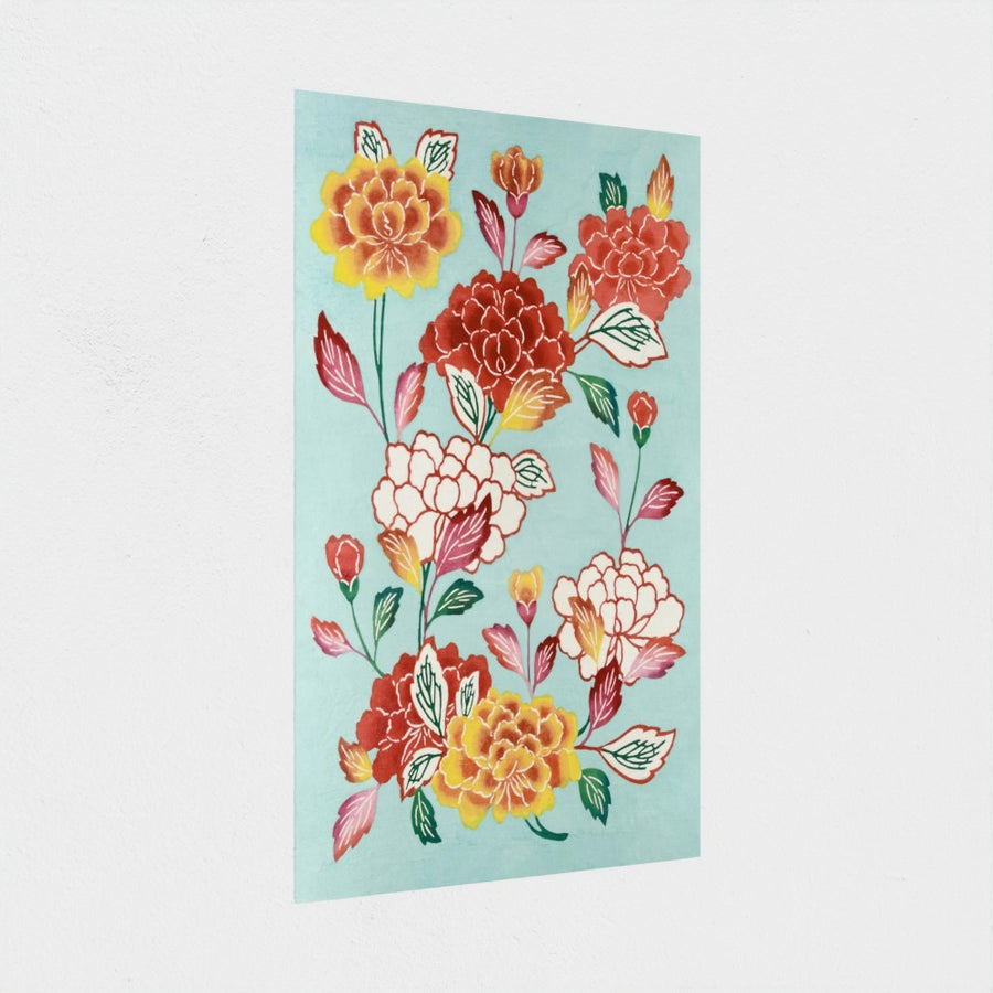 Bingata Panel with Tree Peonies — unframed, at an angle