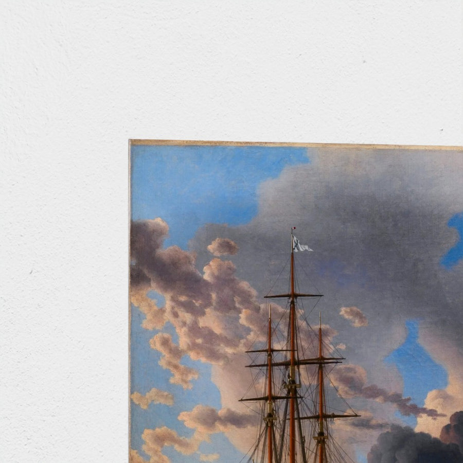 The Russian Ship of the Line "Asow" and a Frigate at Anchor near Elsinore — unframed, corner detail