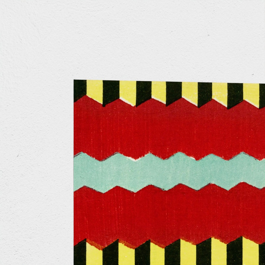 Japanese textile design, red zigzag — unframed, corner detail