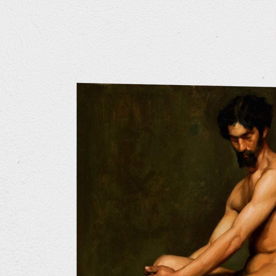 Seated Man, Academy Study — unframed, corner detail