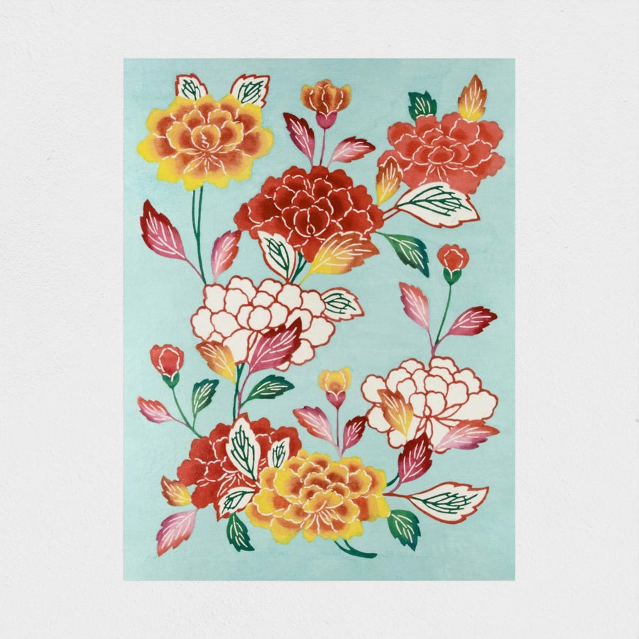 Bingata Panel with Tree Peonies — unframed, front