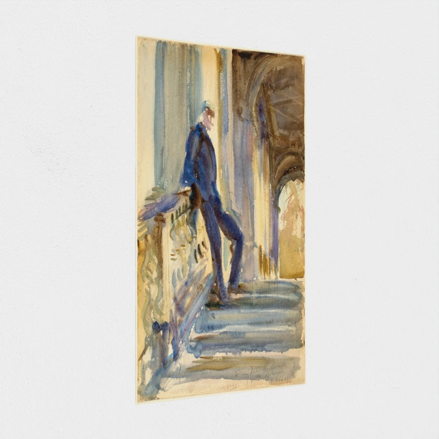 Sir Neville Wilkinson on the Steps of the Palladian Bridge at Wilton House — unframed, at an angle