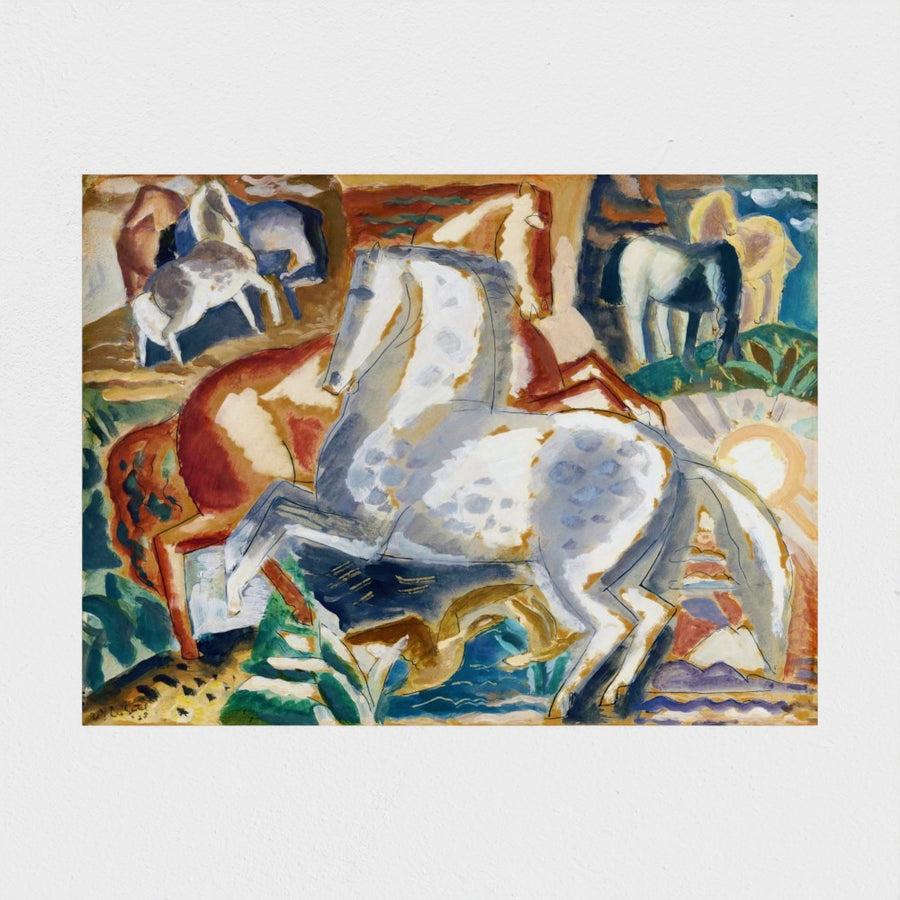 Horses in landscape — unframed, front