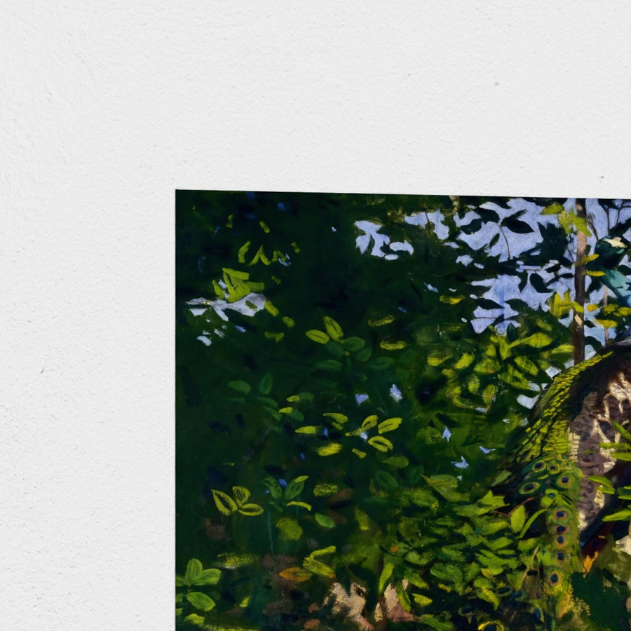 Peacock in the Woods, study for Concealing Coloration in the Animal Kingdom — unframed, corner detail