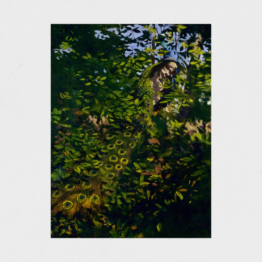 Peacock in the Woods, study for Concealing Coloration in the Animal Kingdom — unframed, front
